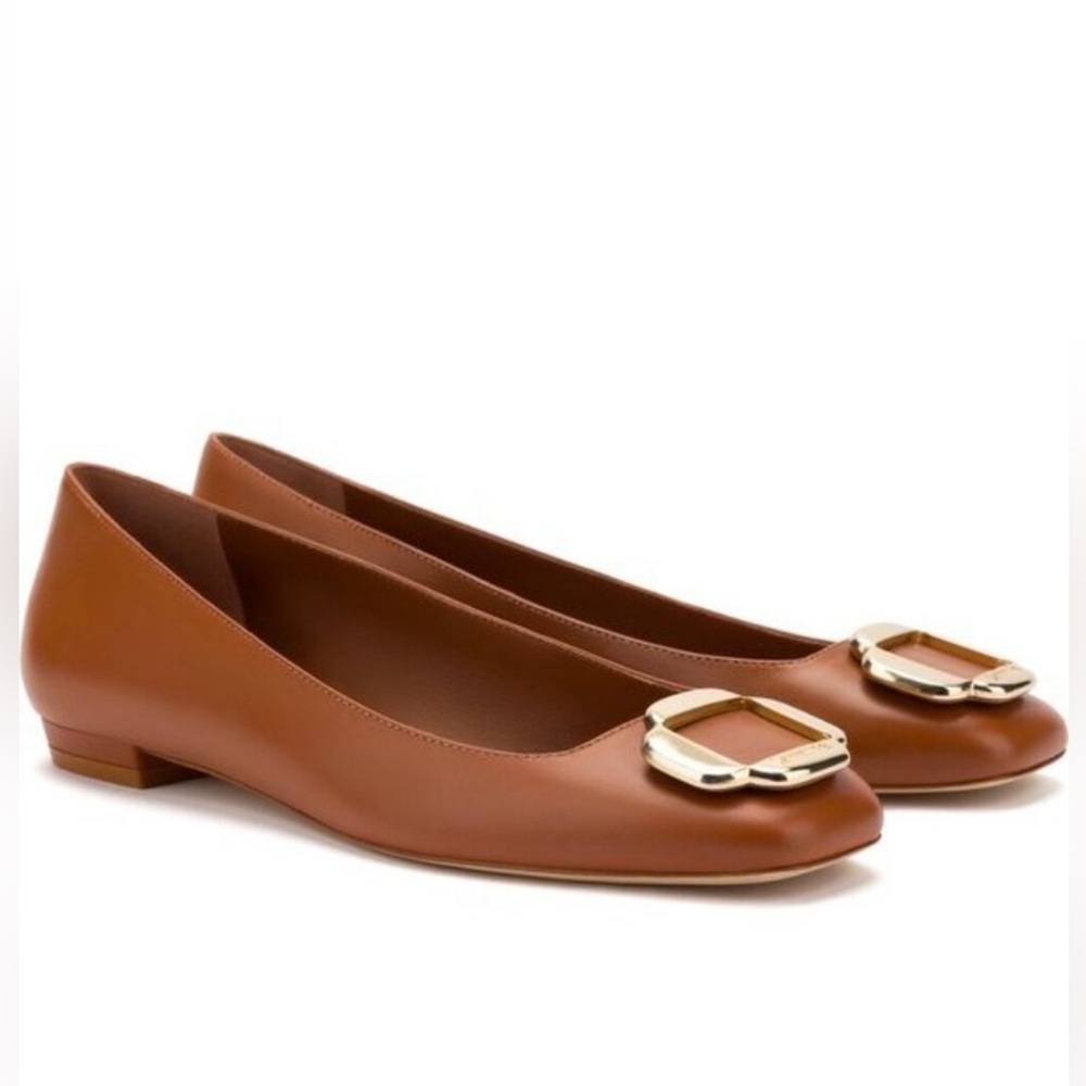 Larroude Brown Flats with Gold Buckle